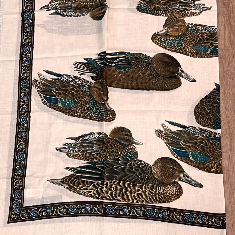 NEW Art of the Scarf Water Fowl Duck Square Fringed Ivory 46" Made in Italy - Picture 4 of 12